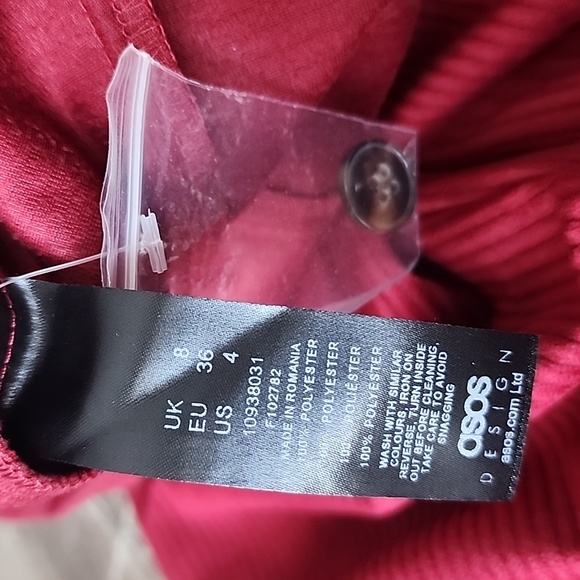 Asos Design Long Sleeve Button Front Belted Corduroy Jumpsuit in Burnt Red - Picture 9 of 11